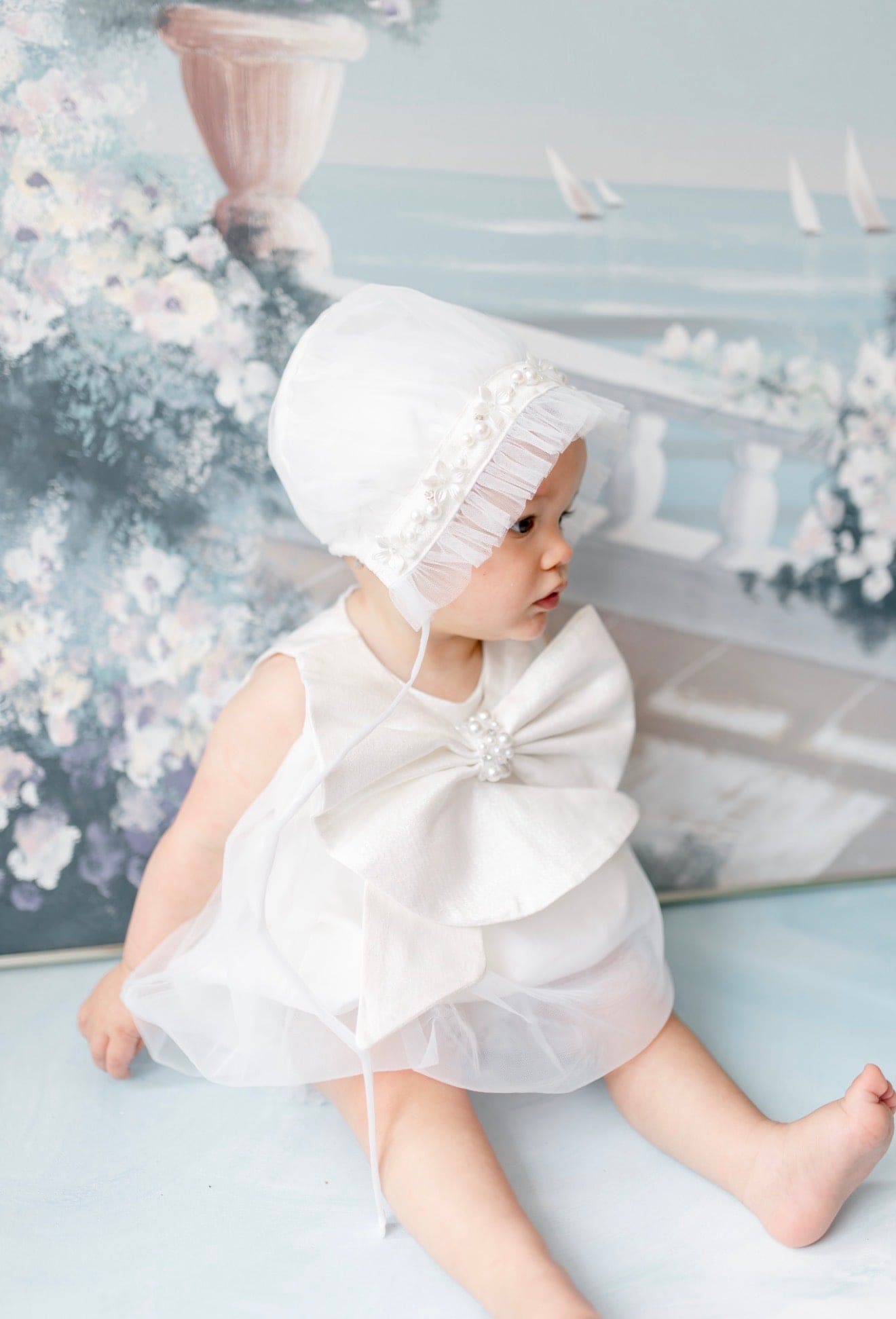 Jackie White Tulle Bonnet