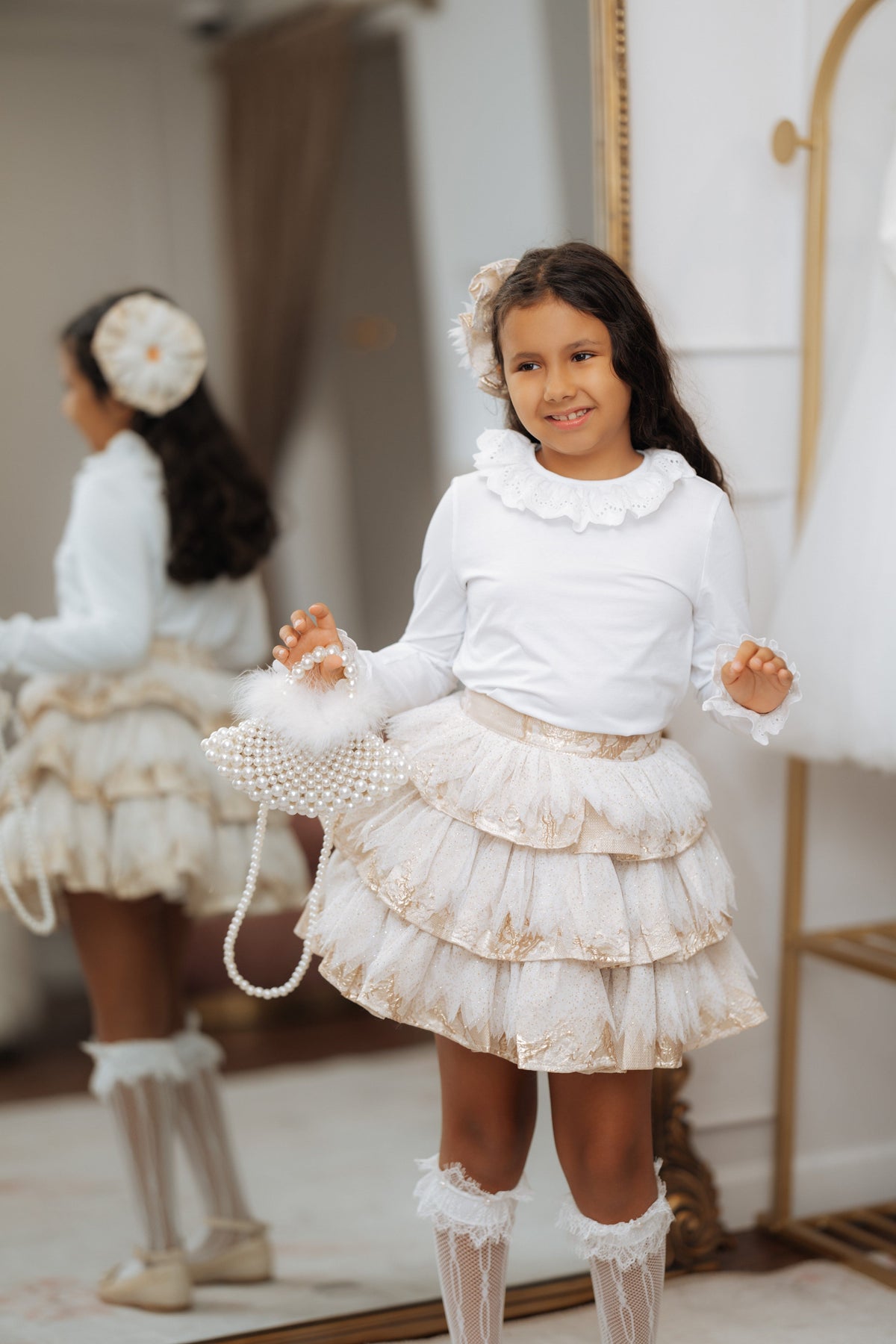 White Pima Cotton Ruffle Blouse
