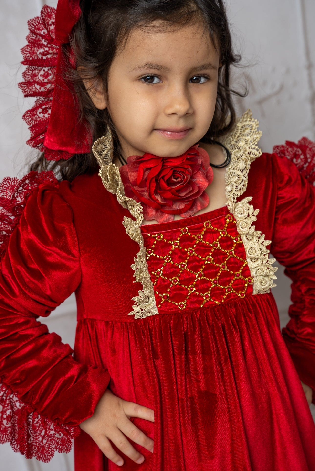 Red Flower Neck Tie With Black String