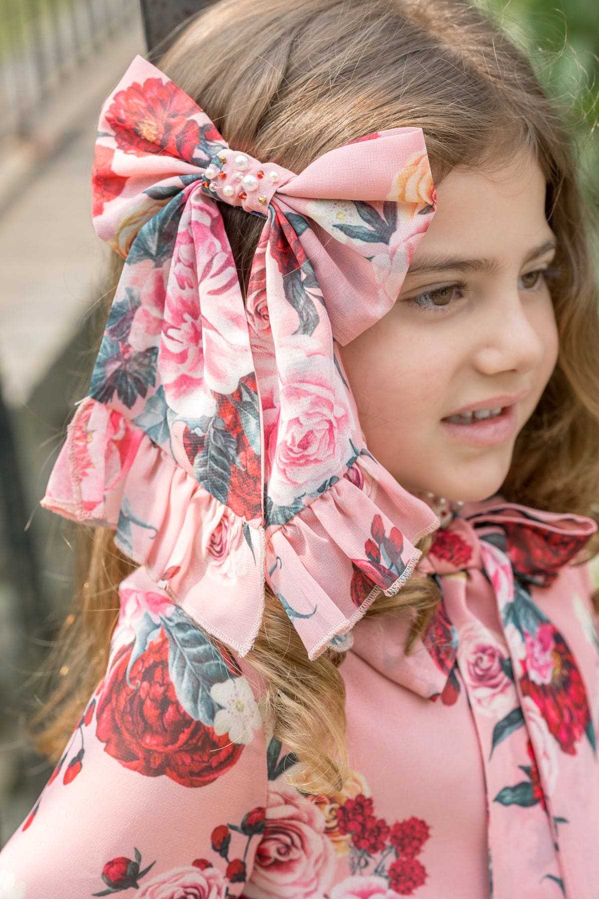 Flora Pink Floral Print Hair Bow