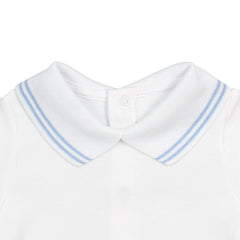 White Cotton Baby Bodysuit Onesie with Polo-Style Collar & Short Sleeves