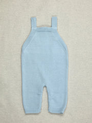 Baby Blue Cotton Knit Overalls with Wooden Buttons