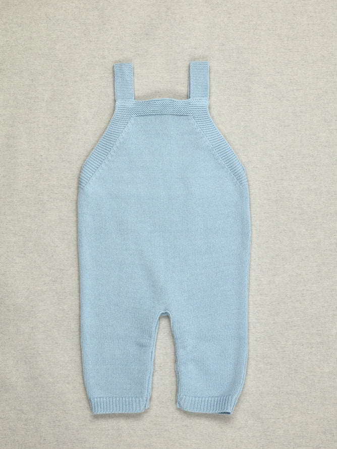 Baby Blue Cotton Knit Overalls with Wooden Buttons