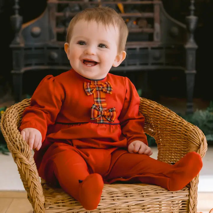 Kiki Girls Red Tartan Bow Christmas Babygrow