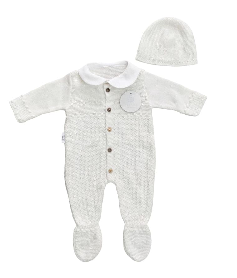 Ivory Knit Babygrow and Hat Set