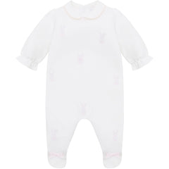 Lucy Girls White Bunny Embroidery Babygrow & Hat Set