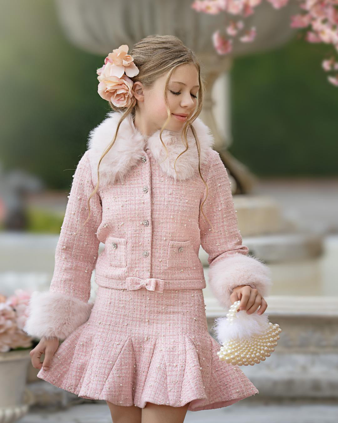 Heather Pink Boucle Pearl Skirt