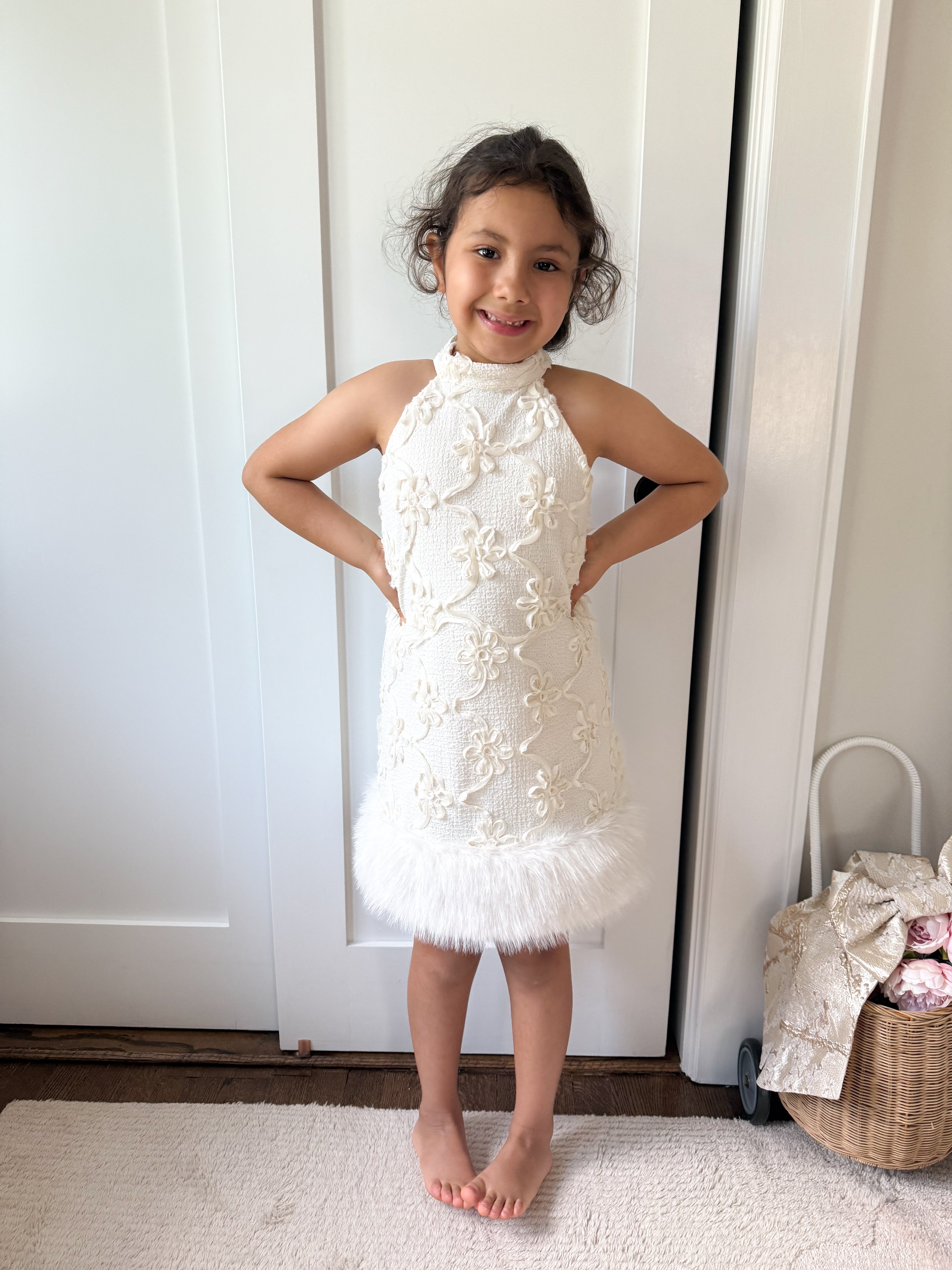 Ava Flower Faux Fur Dress