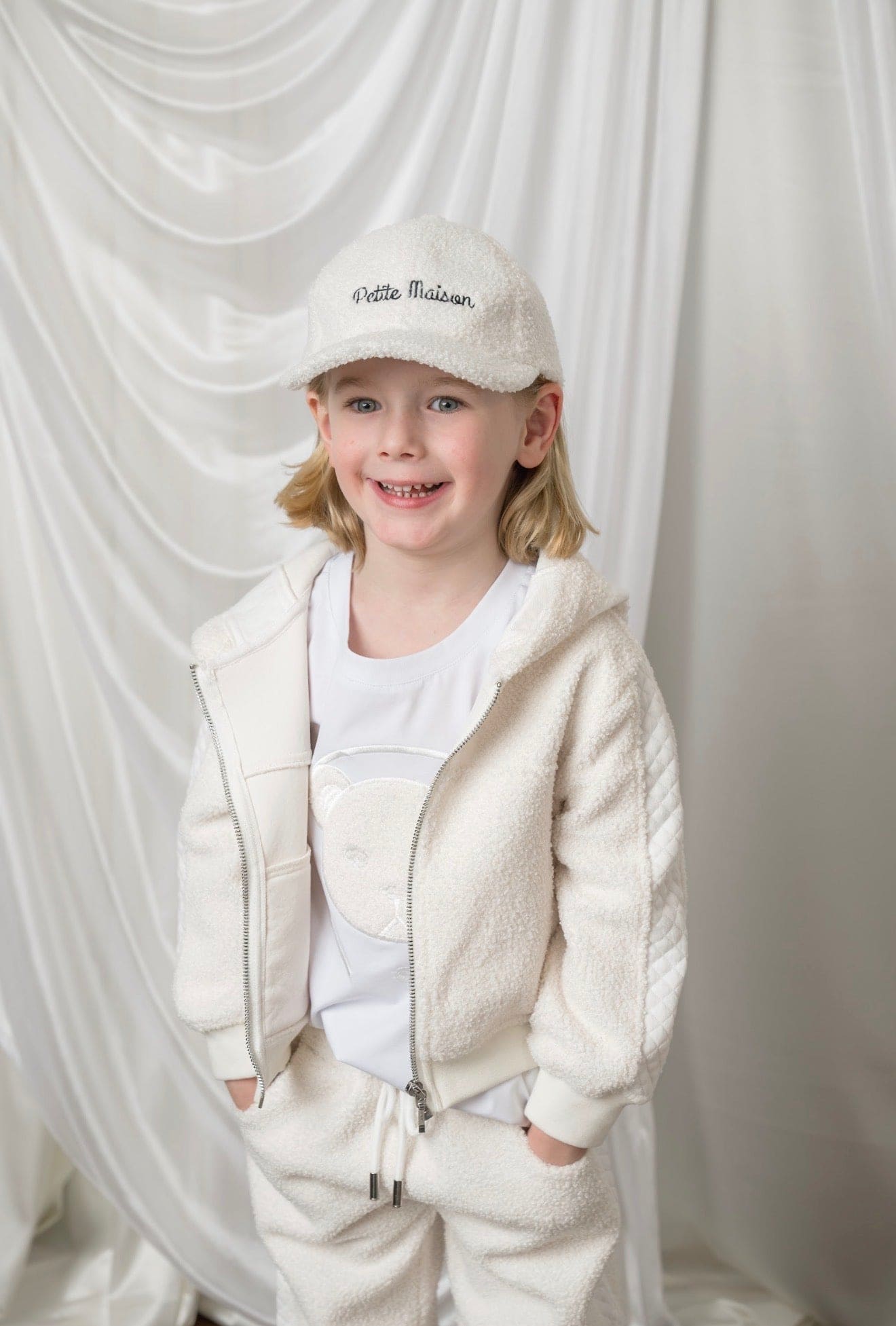 White Teddy Petite Maison Logo Cap - Petite Maison Kids