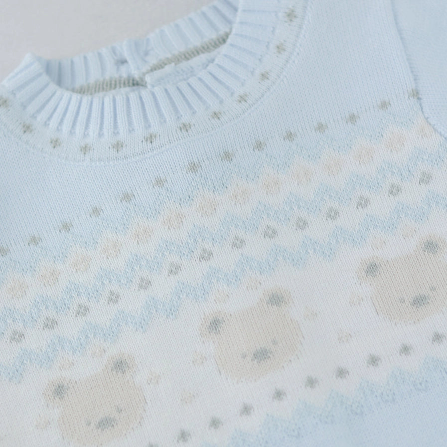 Kristian Boys Blue Teddy Knit All in One & Hat Set