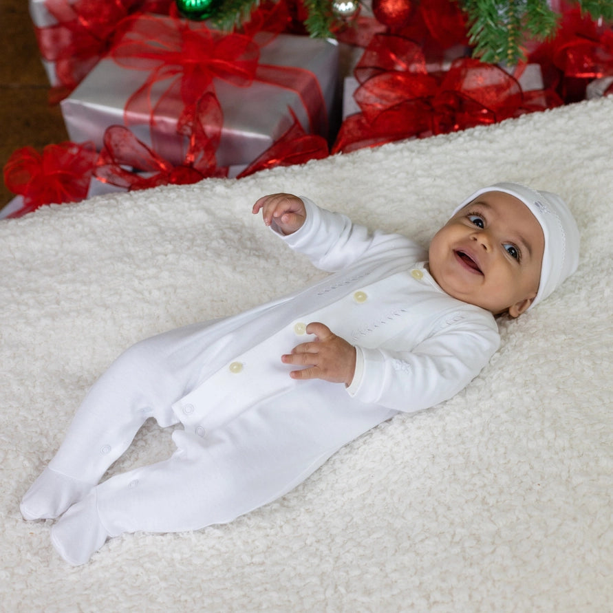 Ashton Unisex White Babygrow and Hat Set