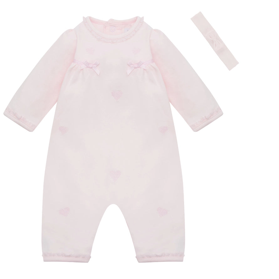 Lily Girls Pink Heart Embroidery All in One & Hairband Set