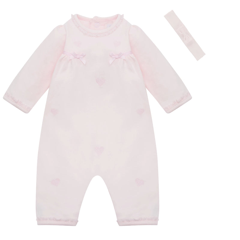 Lily Girls Pink Heart Embroidery All in One & Hairband Set