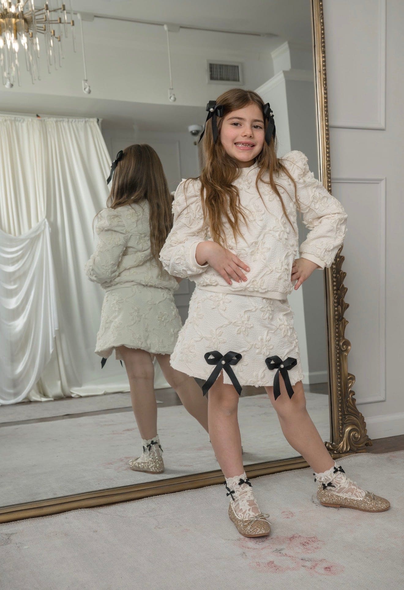 Ava Ivory Flower Bow Skirt - Petite Maison Kids