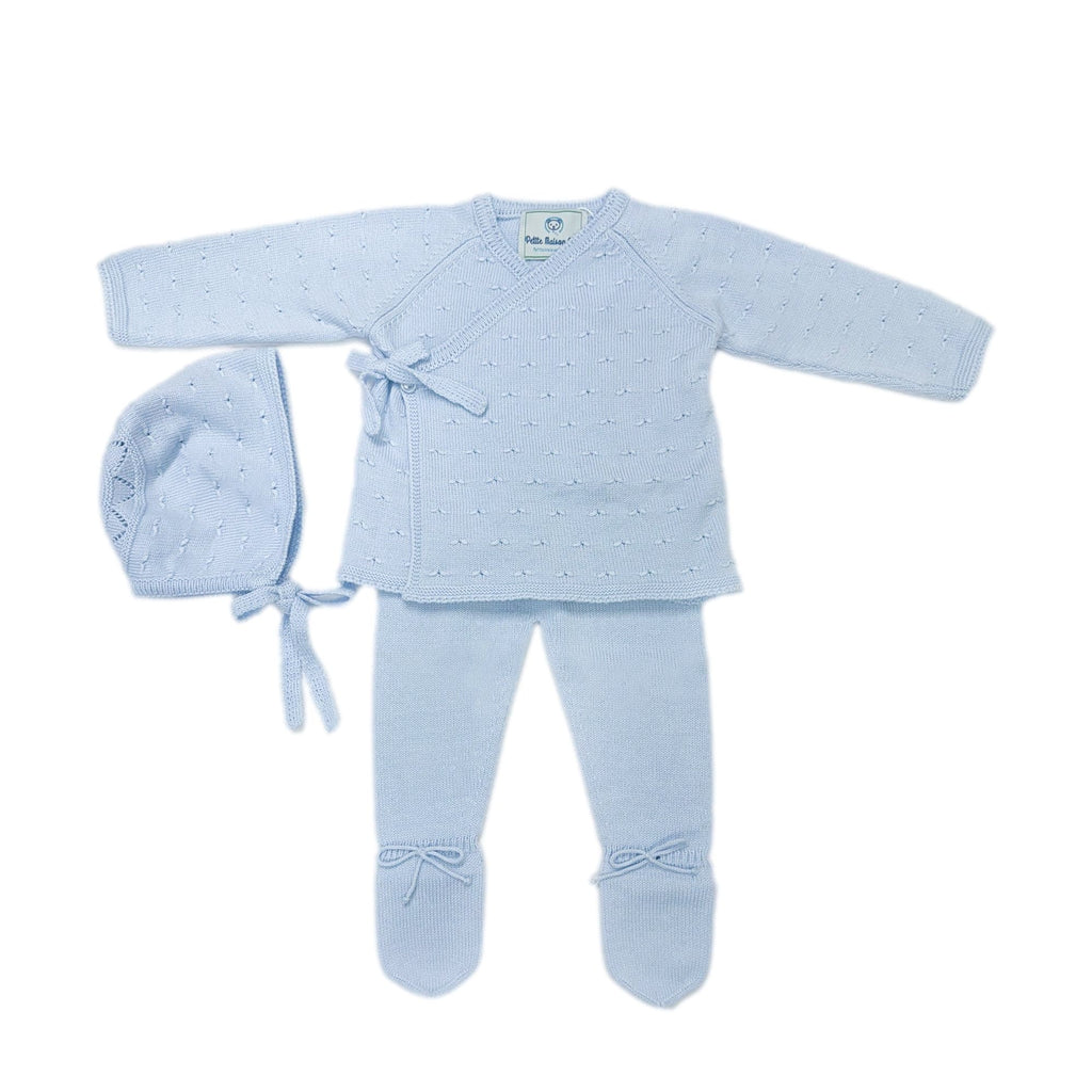 Baby Blue Three Piece Spanish Knit Baby Set