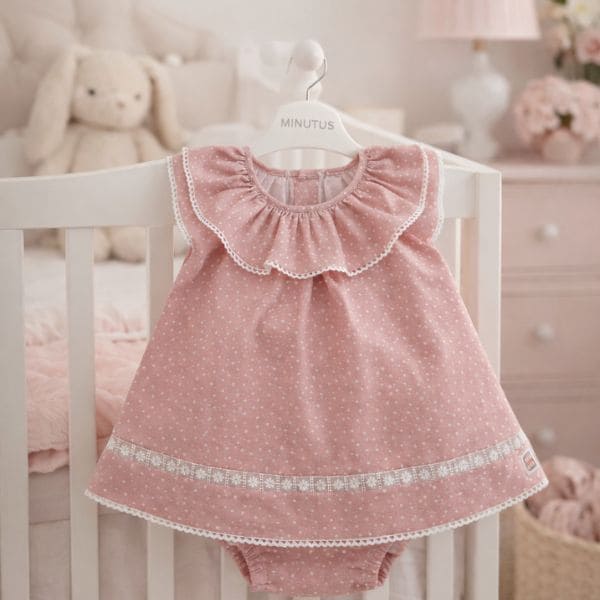 Aura Baby Pink Cotton Dress with Bloomers