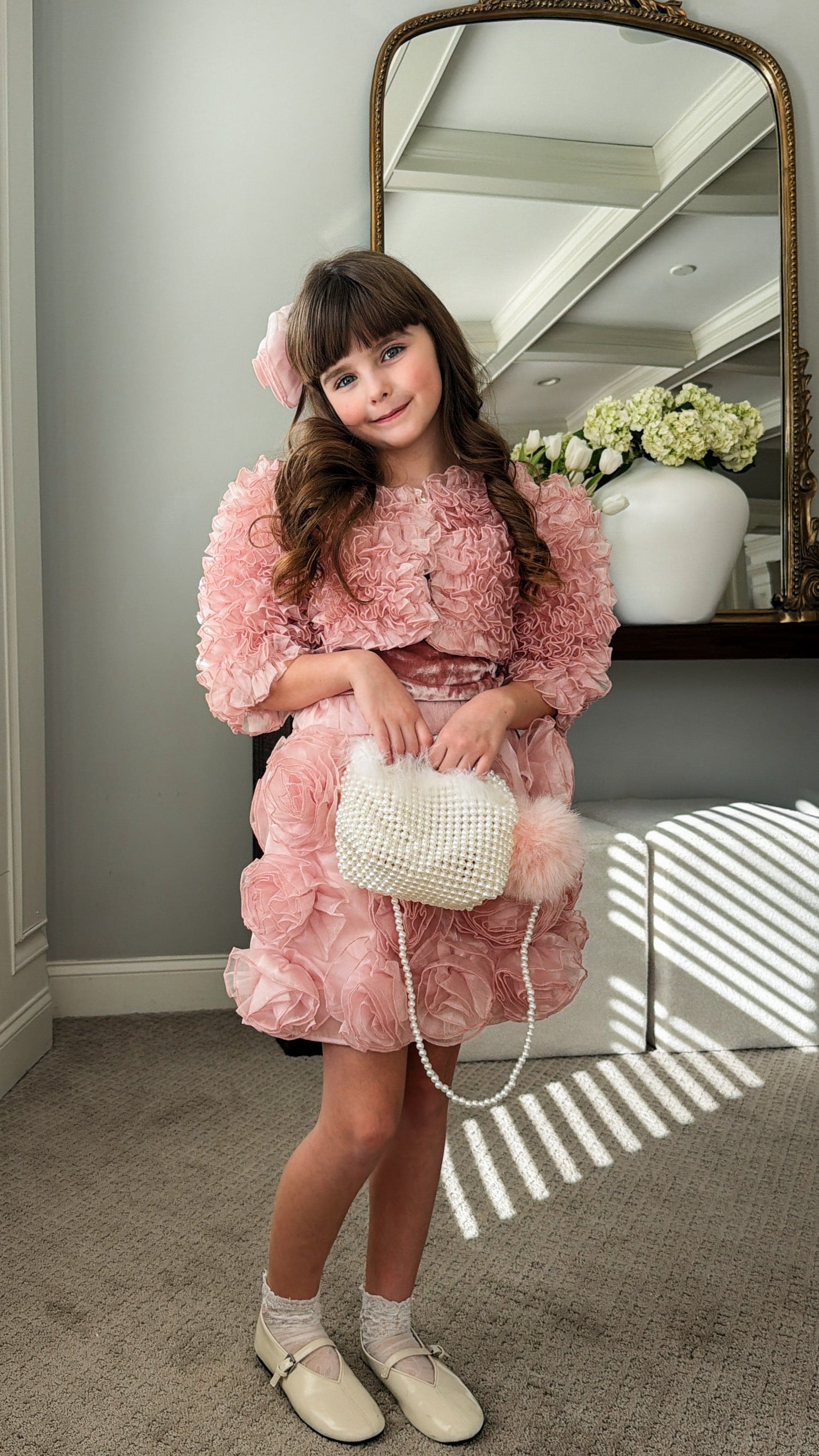 Vivian Dusty Pink Ruffle Organza Jacket - Petite Maison Kids