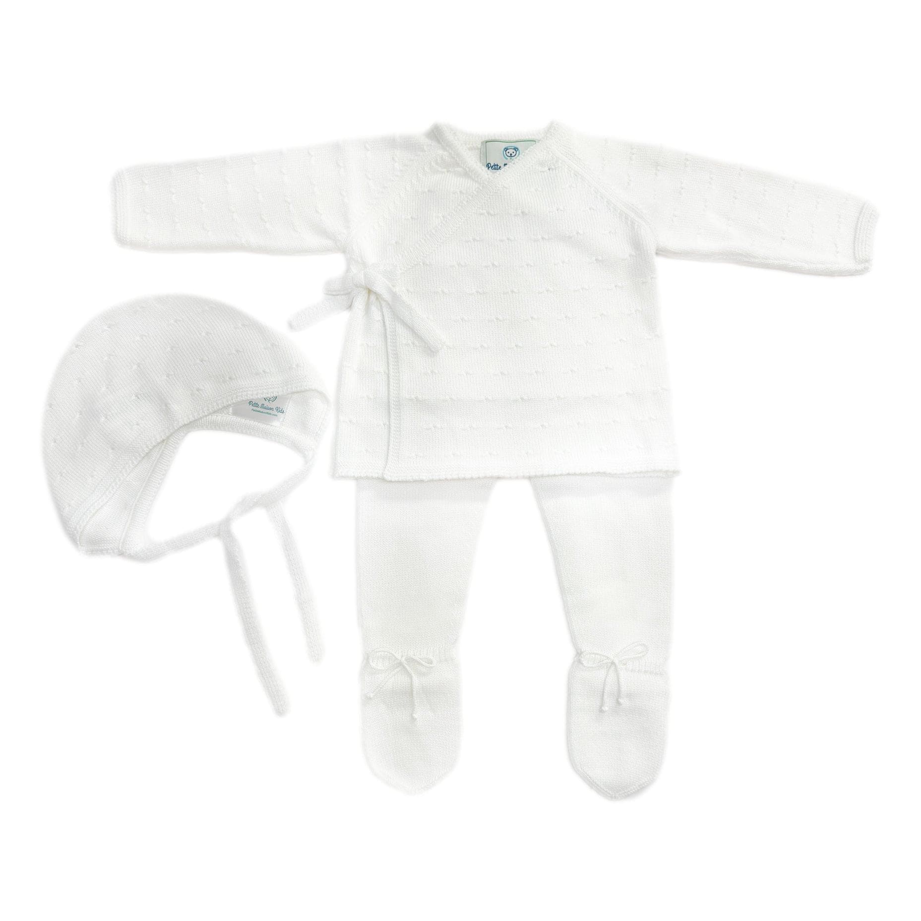 White Three Piece Spanish Knit Baby Set