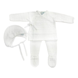 White Three Piece Spanish Knit Baby Set - Petite Maison Kids