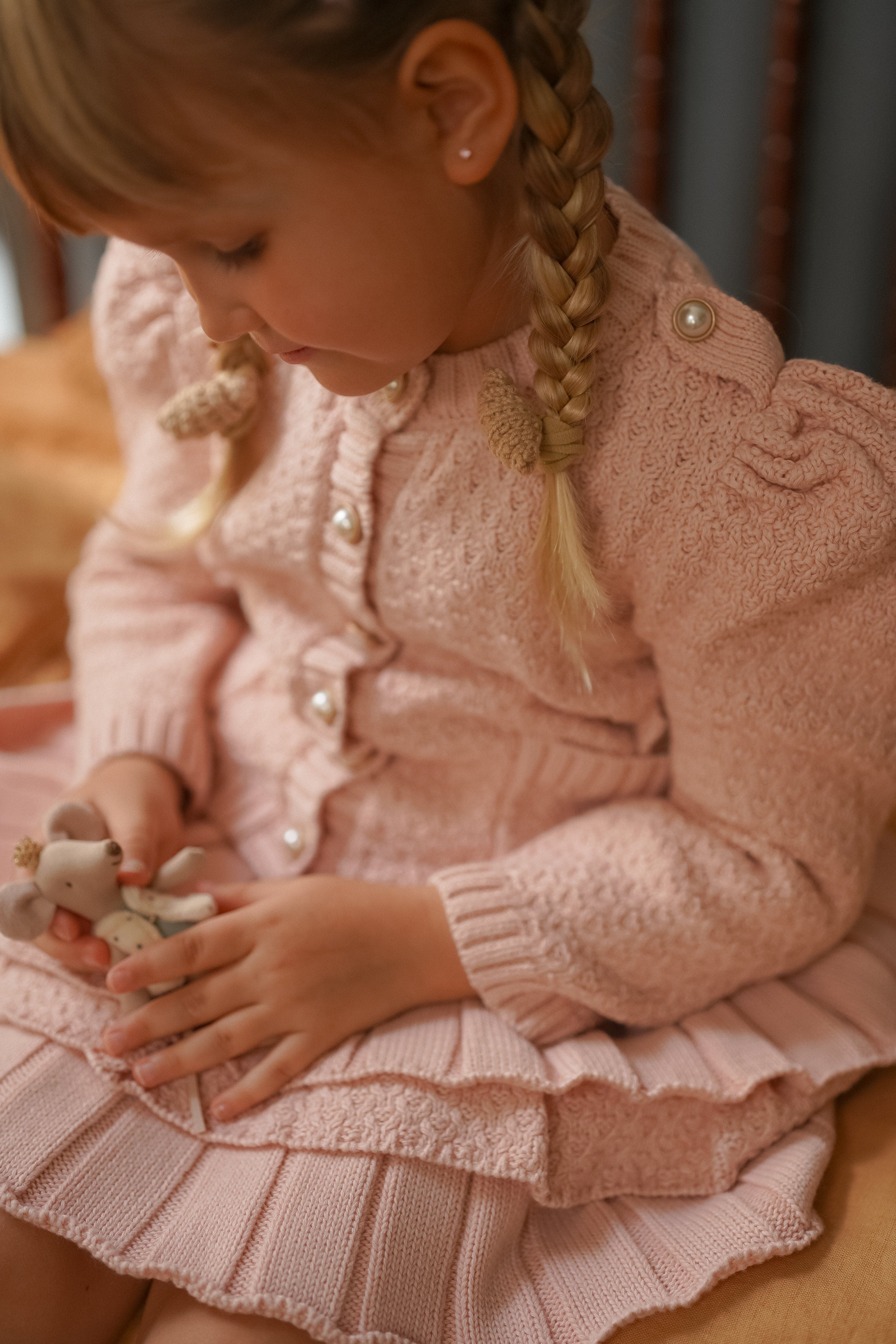 Julie Pink Knit Cotton Top and Skirt Set