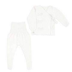 White Openwork Point Cotton Set with Embossed Teddy Bears