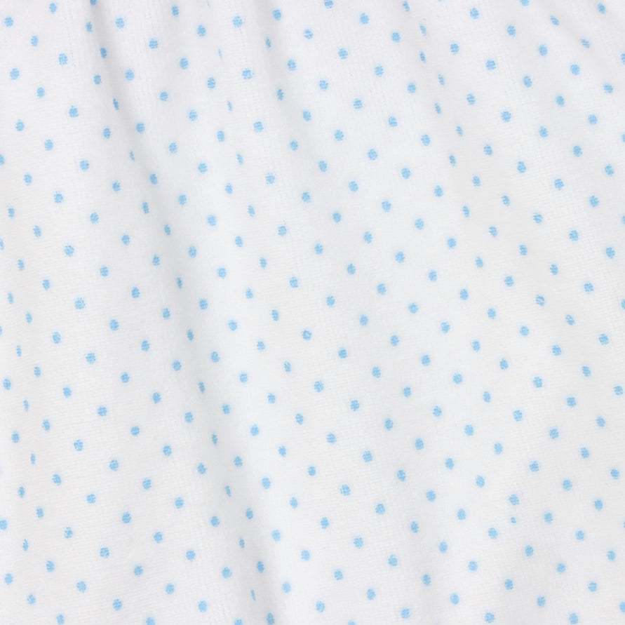 George White with Blue  Polka Dot Velour Babygrow