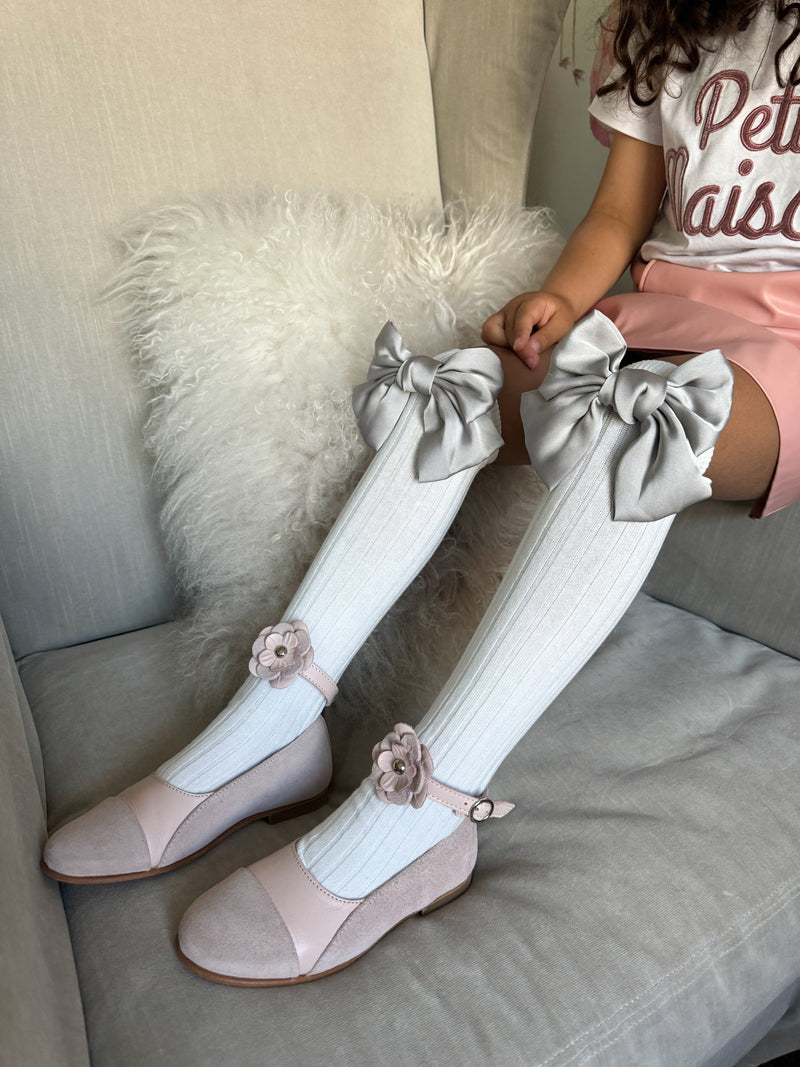 Abigail Satin Bow Socks - Silver