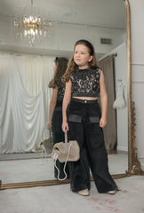 Cowboy Black Wide-Leg Cargo Pants with Fringe