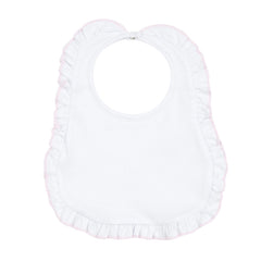 Solid Essentials White Baby Bib with Pink Ruffle Trim