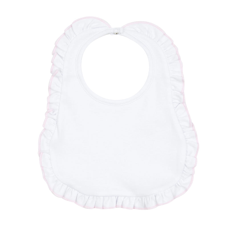 Solid Essentials White Baby Bib with Pink Ruffle Trim