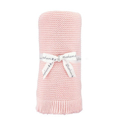 Pink Knit Baby Blanket with Ruffle Trim