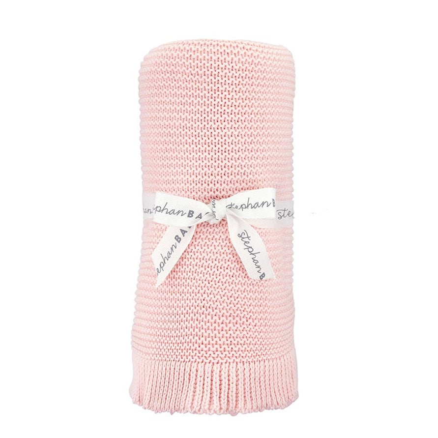 Pink Knit Baby Blanket with Ruffle Trim