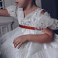 Constanza White Ceremony  Dress with Red Bow