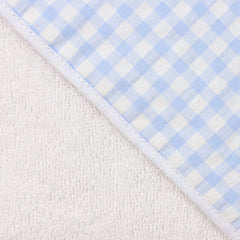 Hooded Checkered Baby Blue and White Turkish Cotton Baby Towel