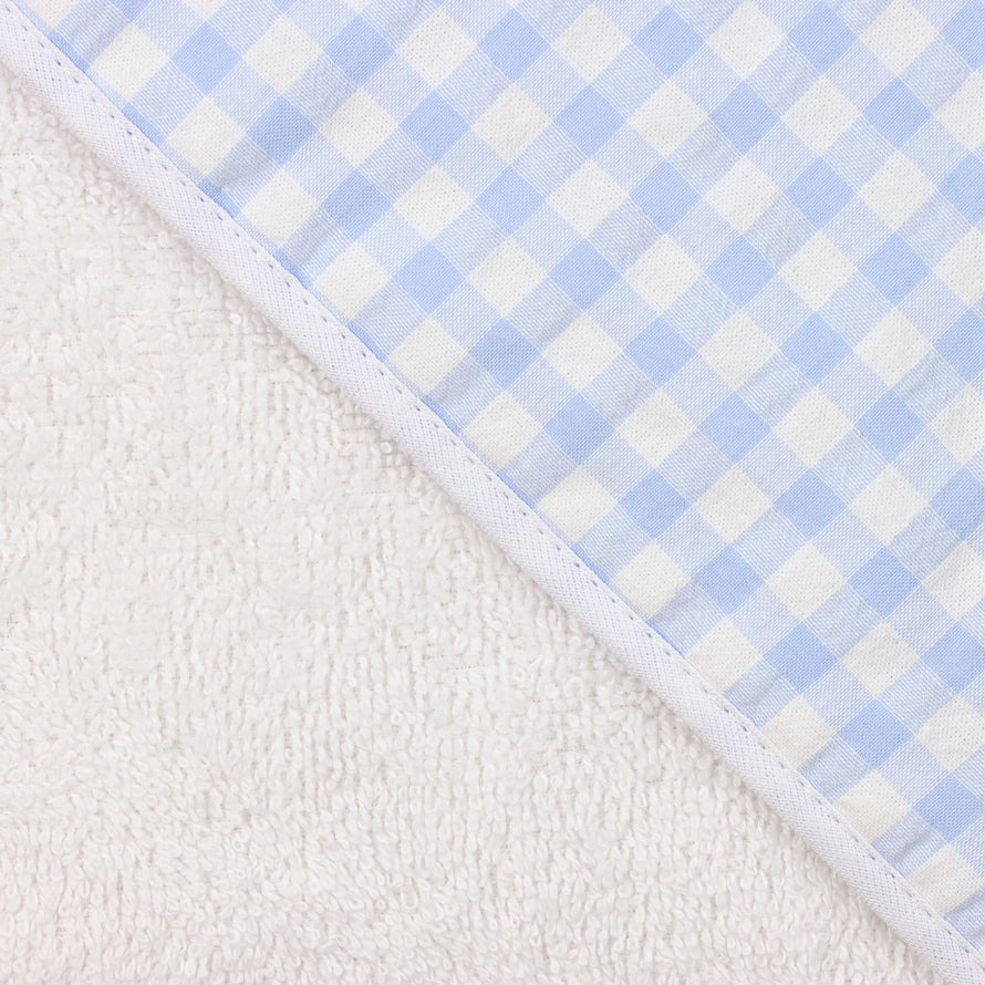 Hooded Checkered Baby Blue and White Turkish Cotton Baby Towel