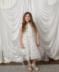 Star White Tulle Dress with Silver & Gold Embroidery