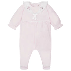 Katie Baby Girls Pink Velour Babygrow