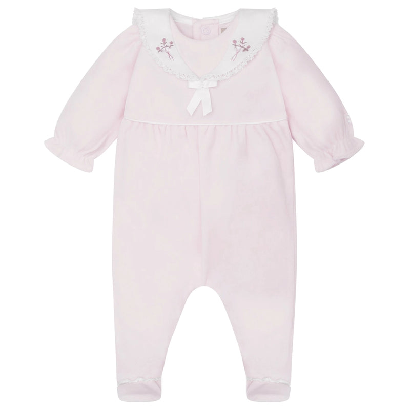 Katie Baby Girls Pink Velour Babygrow