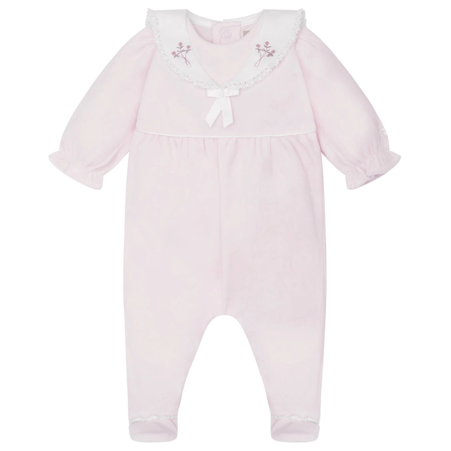 Katie Baby Girls Pink Velour Babygrow