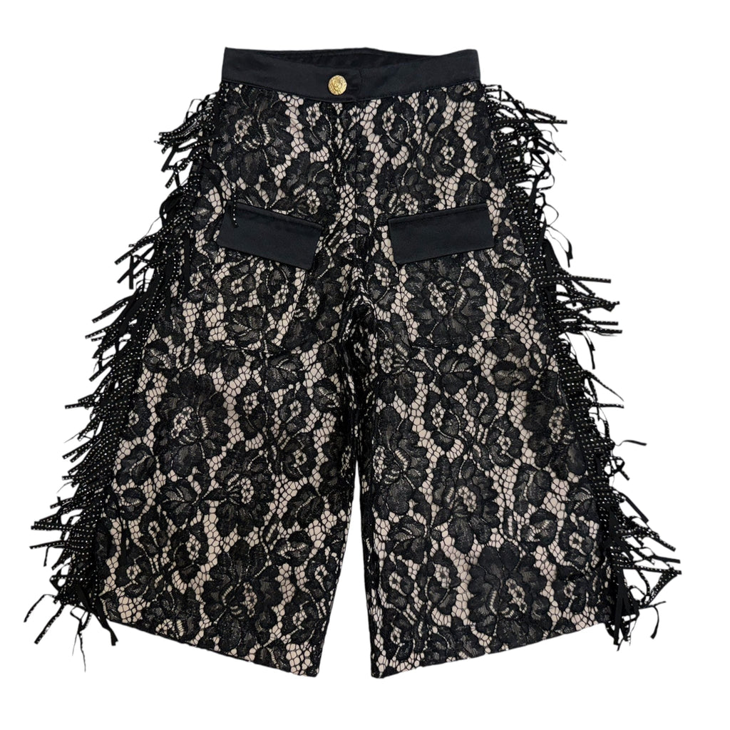 Cowboy Lace Wide-Leg Cargo Pants with Fringe