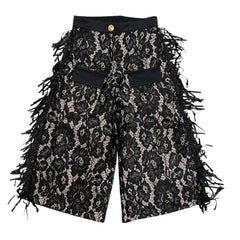 Cowboy Lace Wide-Leg Cargo Pants with Fringe