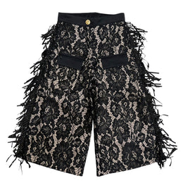 Cowboy Lace Wide-Leg Cargo Pants with Fringe