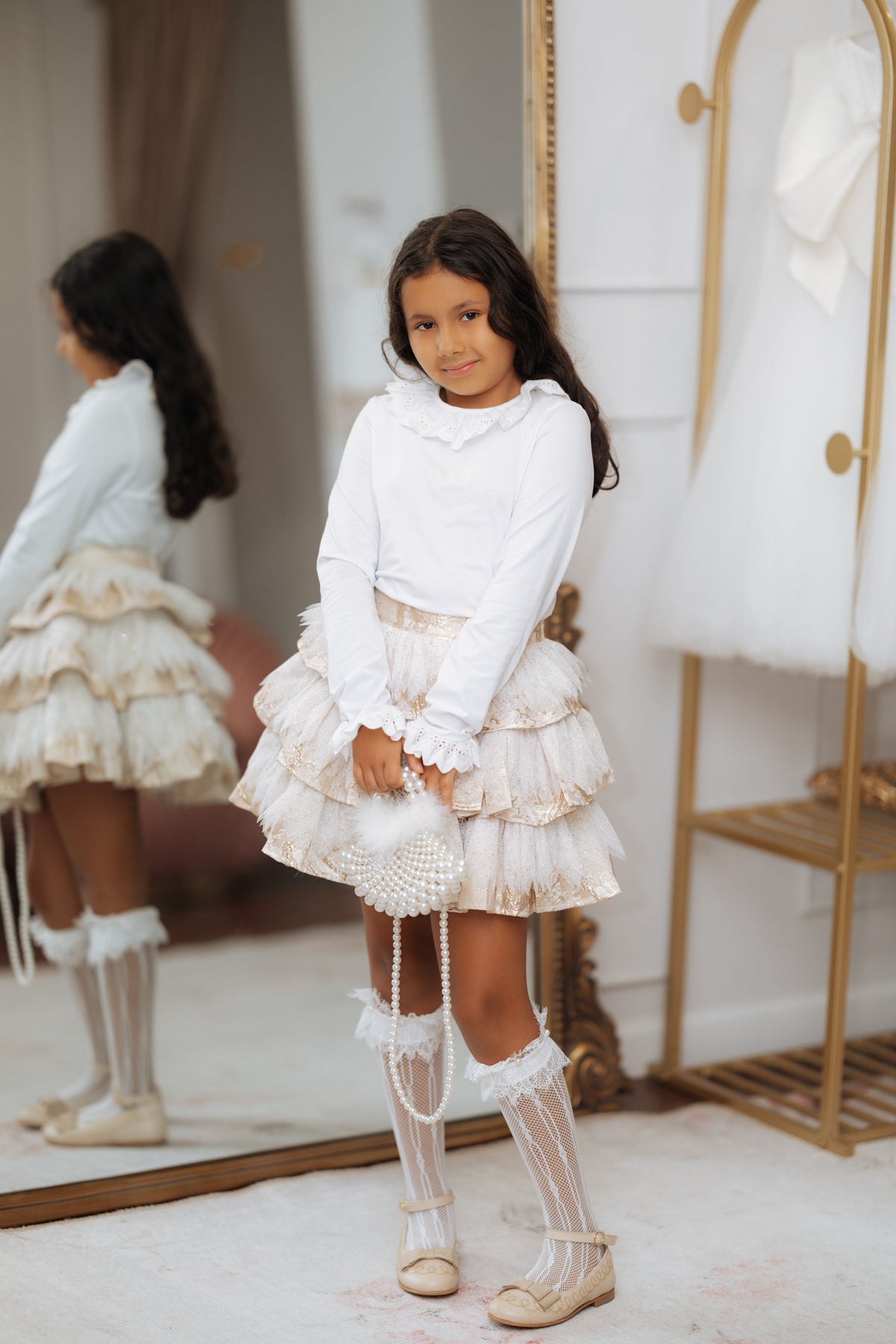 White Pima Cotton Ruffle Blouse
