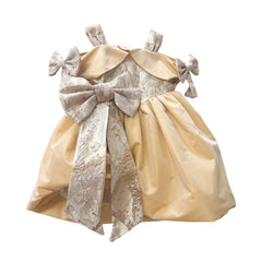 Charlie Gold Jacquard Bow Dress for Girls
