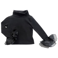 Black Cotton Turtleneck with Organza Sleeves