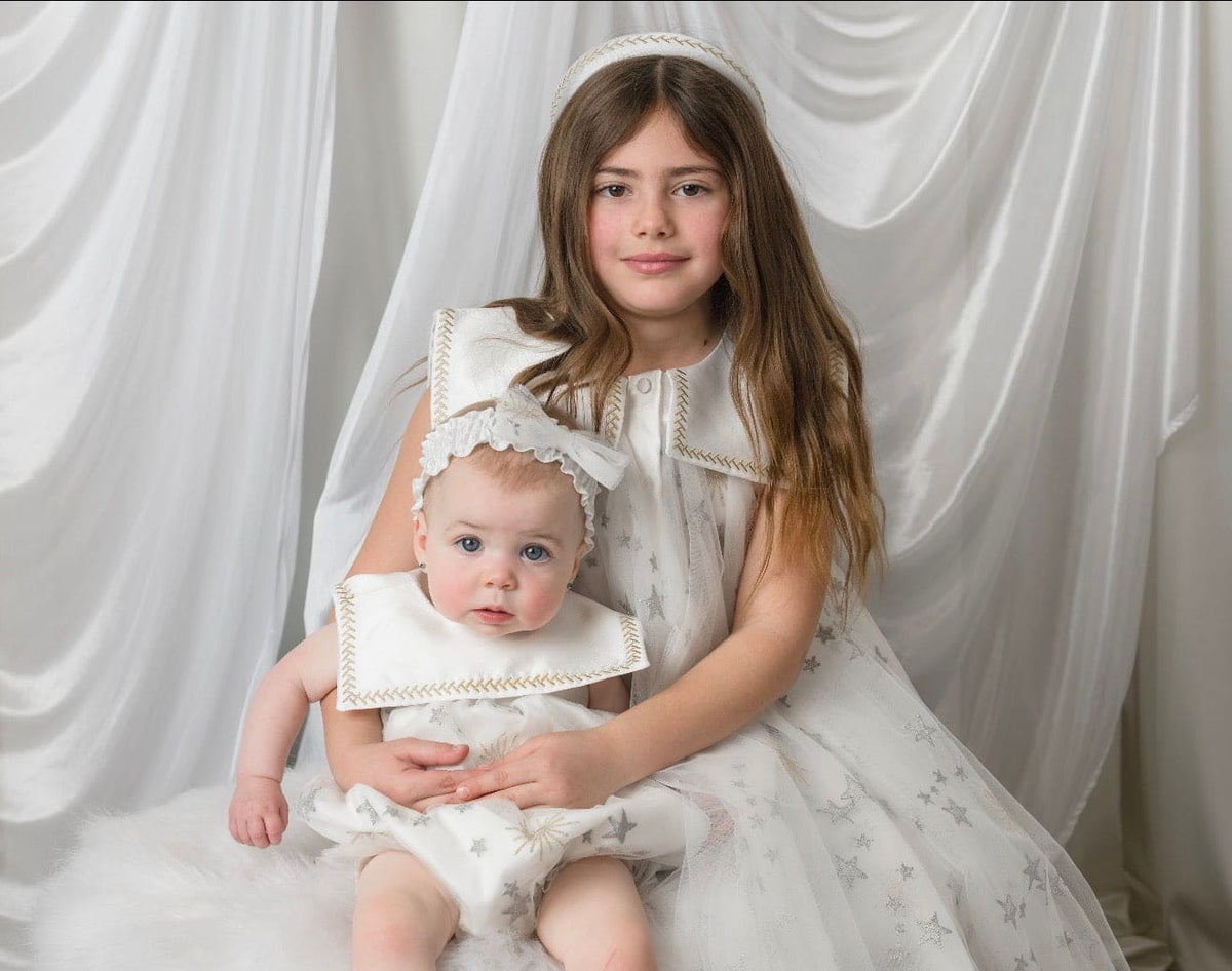 Star White Tulle Dress with Silver & Gold Embroidery