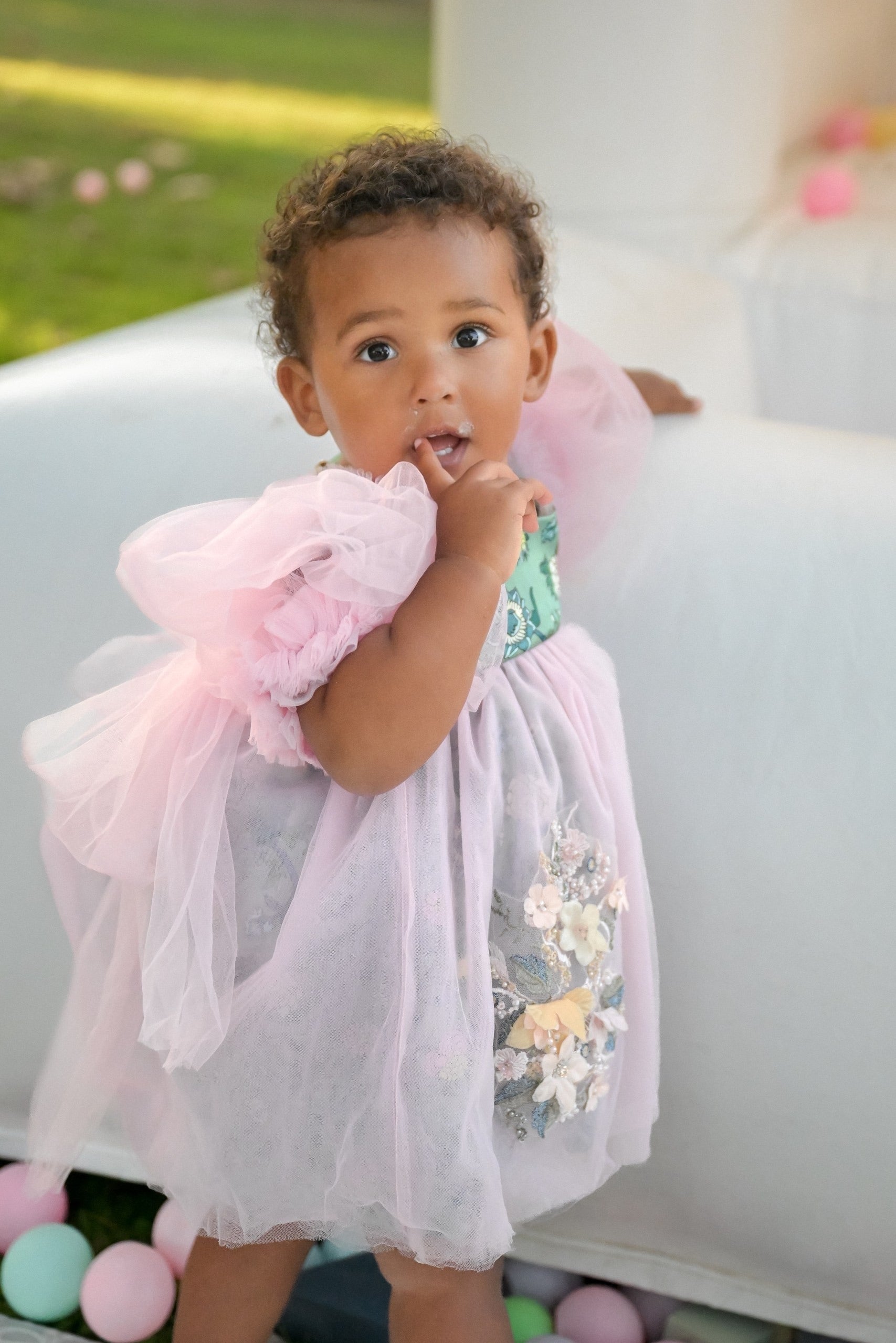 Eva Pink And Green Floral Tulle Dress