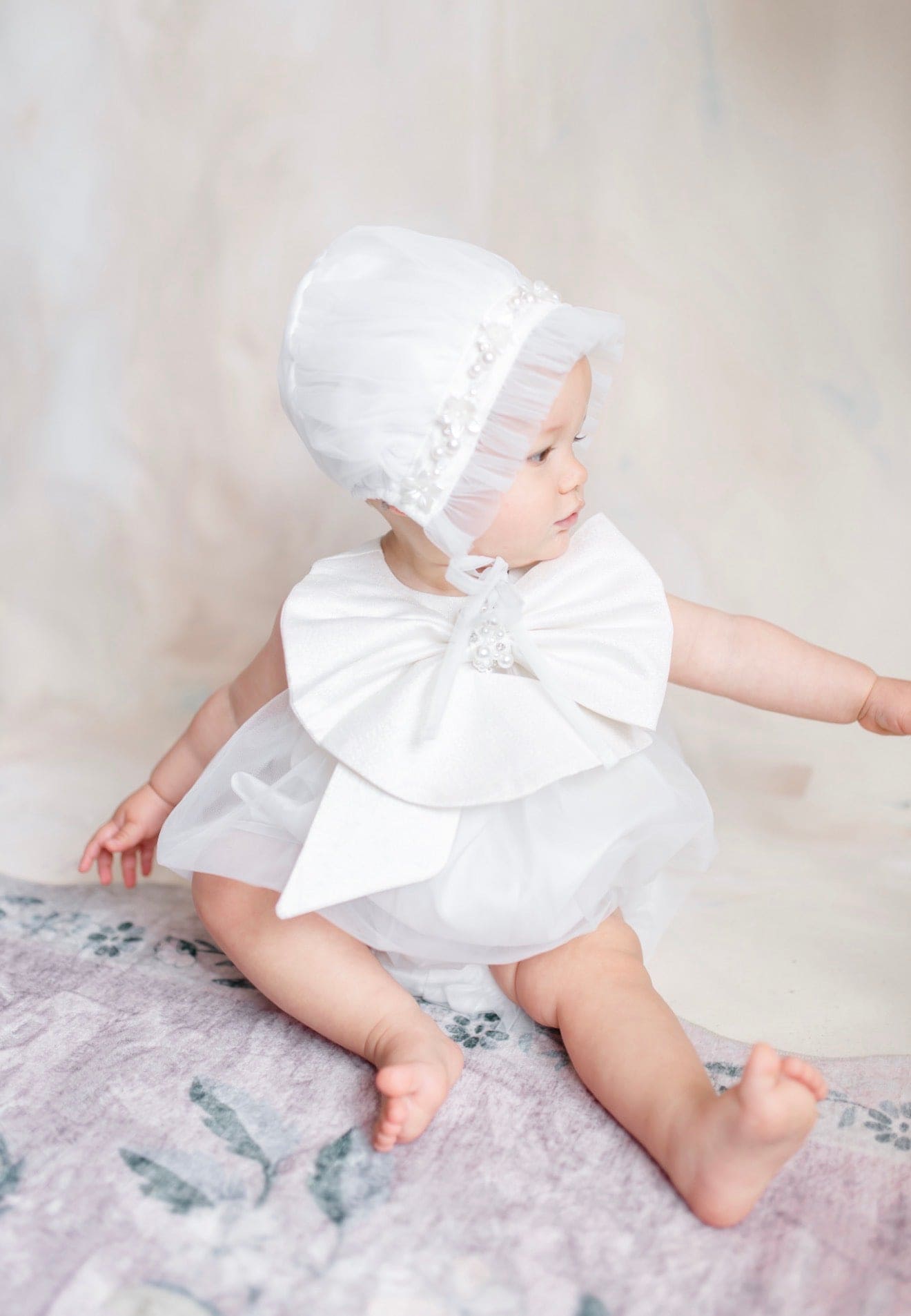 Jackie White Tulle Bonnet