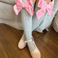 Grey Knee High Socks with Velvet Bows