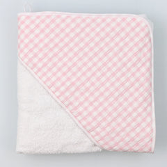 Hooded Checkered Pink and White Turkish Cotton Baby Towel